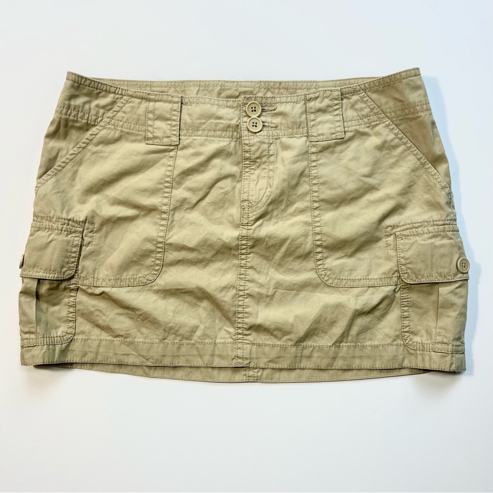 90s Y2K Vintage London Jean Chino Cargo Mini Skirt Sz 8 Khaki Cotton Beige
